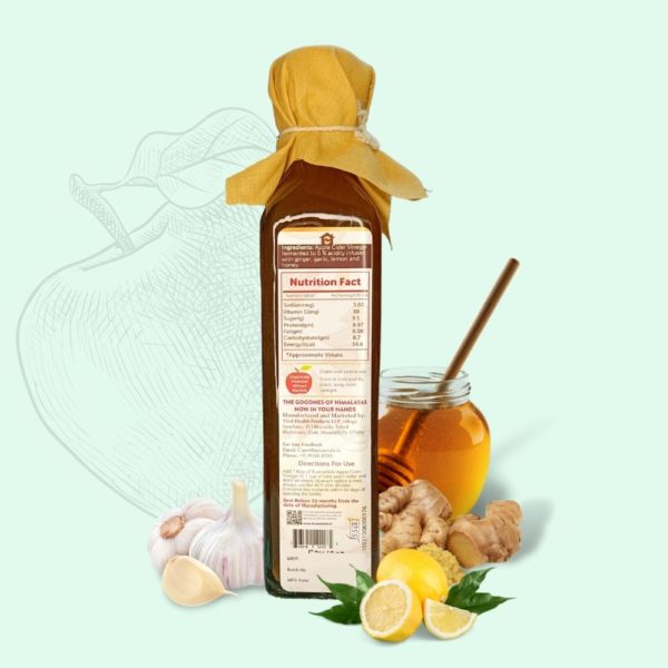 ACV Ginger, Garlic, Lemon & Honey Glass Bottle - 250 ml - Back Image